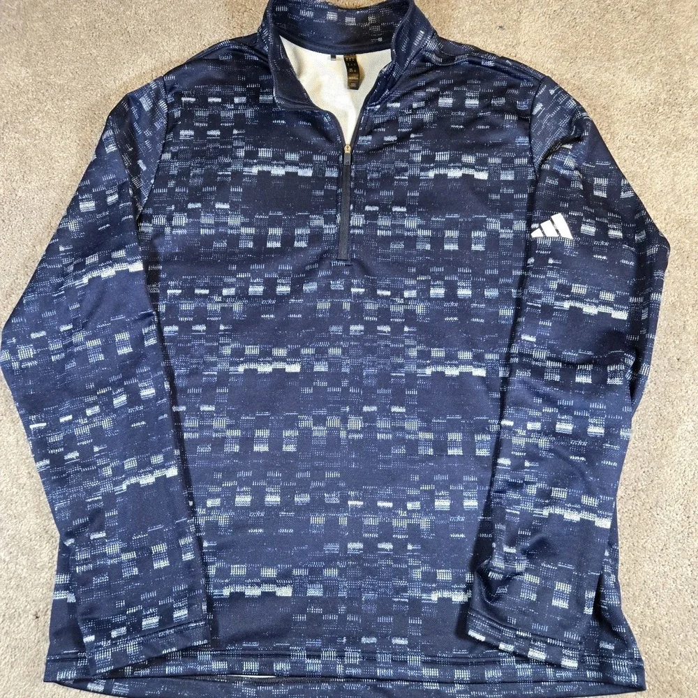 Adidas 1/4 Zip Sweatshirt Mens XL Navy Blue Geometric Print Pullover